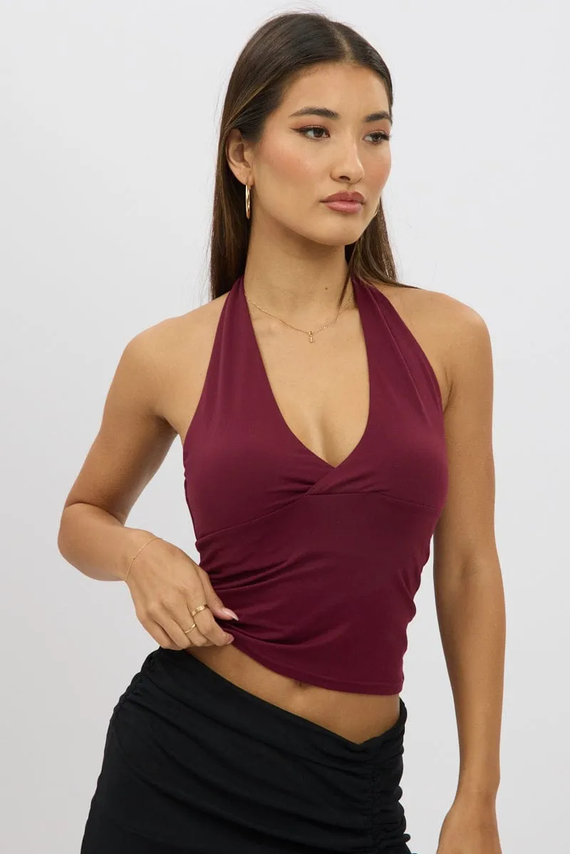 Red Halter Neck Top V Neck Supersoft sold by Ally Fashion