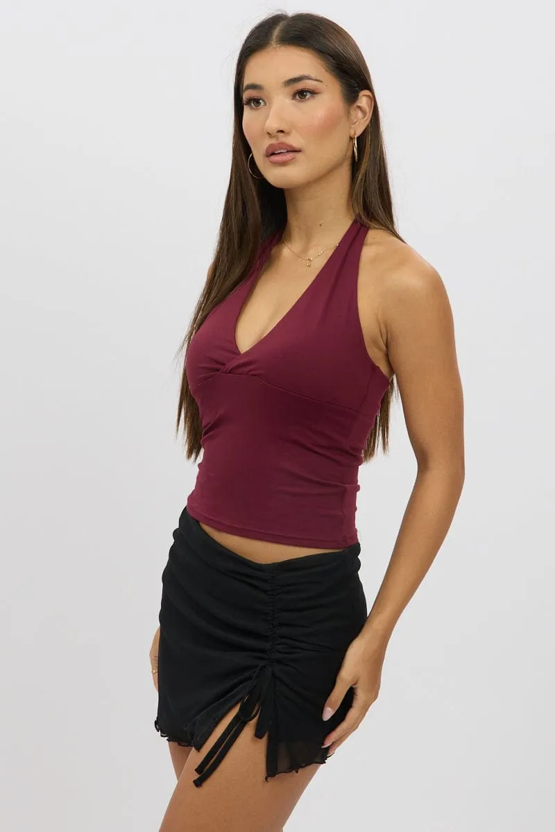 Red Halter Neck Top V Neck Supersoft sold by Ally Fashion product image thumbnail 4