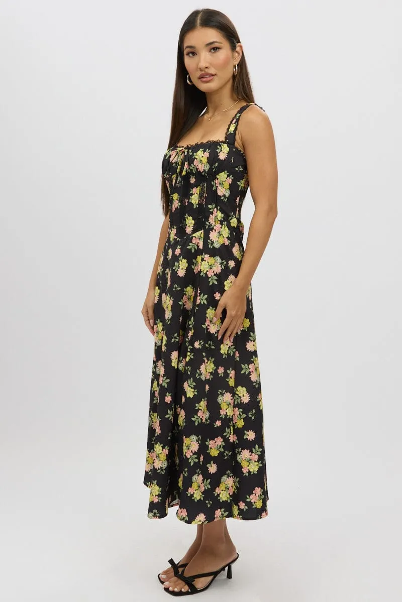 Black Floral Midi Dress Corset Detail sold by Ally Fashion product image thumbnail 4