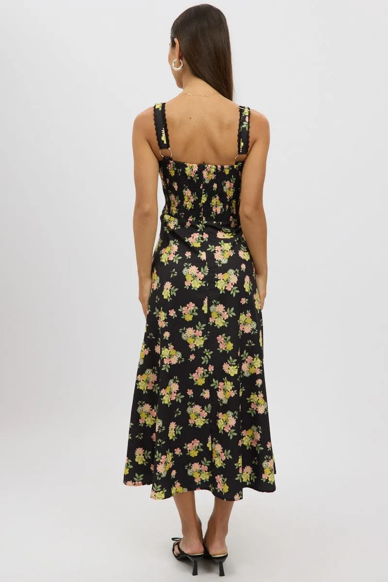 Black Floral Midi Dress Corset Detail sold by Ally Fashion product image thumbnail 5