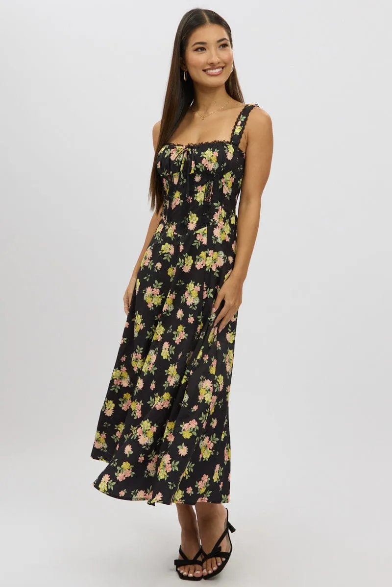 Black Floral Midi Dress Corset Detail sold by Ally Fashion product image thumbnail 3