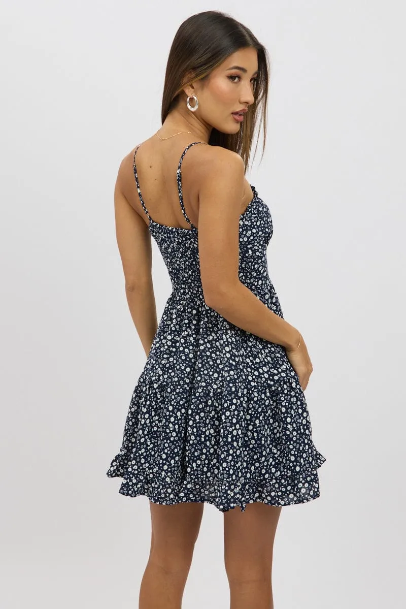 Blue Ditsy Fit And Flare Dress Mini sold by Ally Fashion product image thumbnail 5
