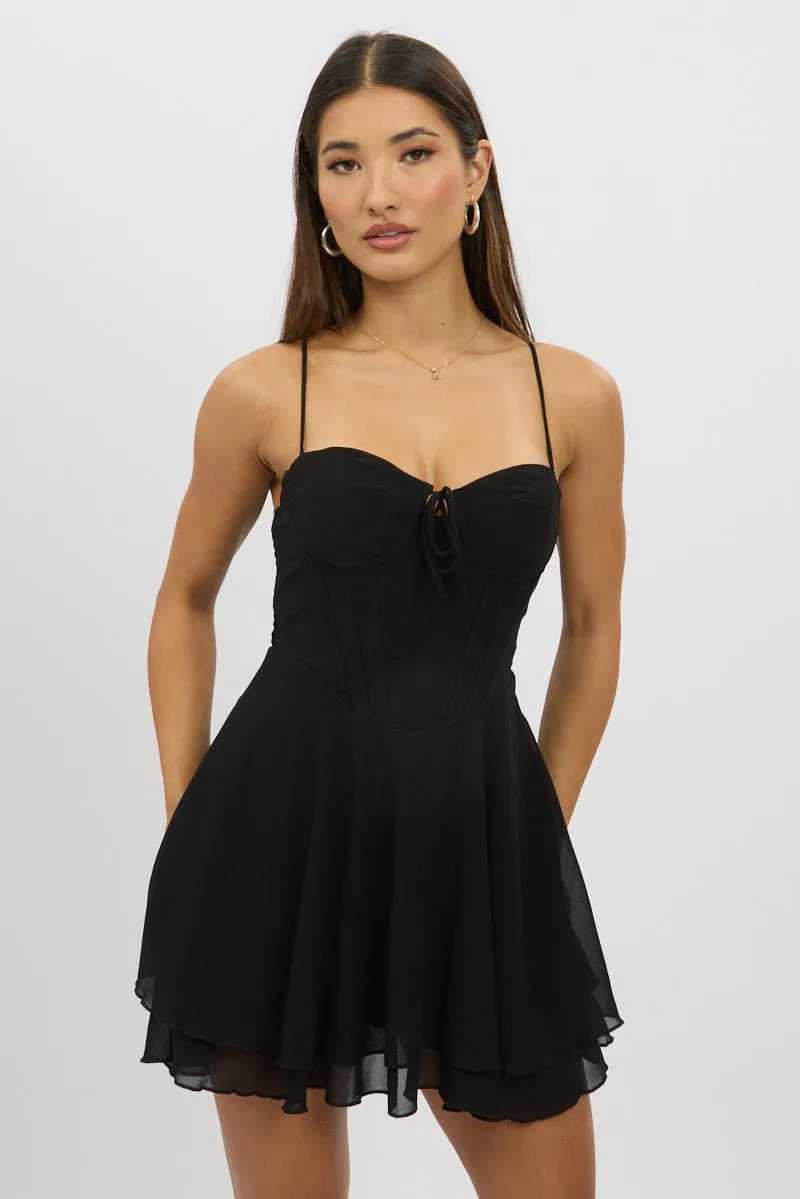 Black Fit And Flare Dress Strapless Corset Waist sold by Ally Fashion