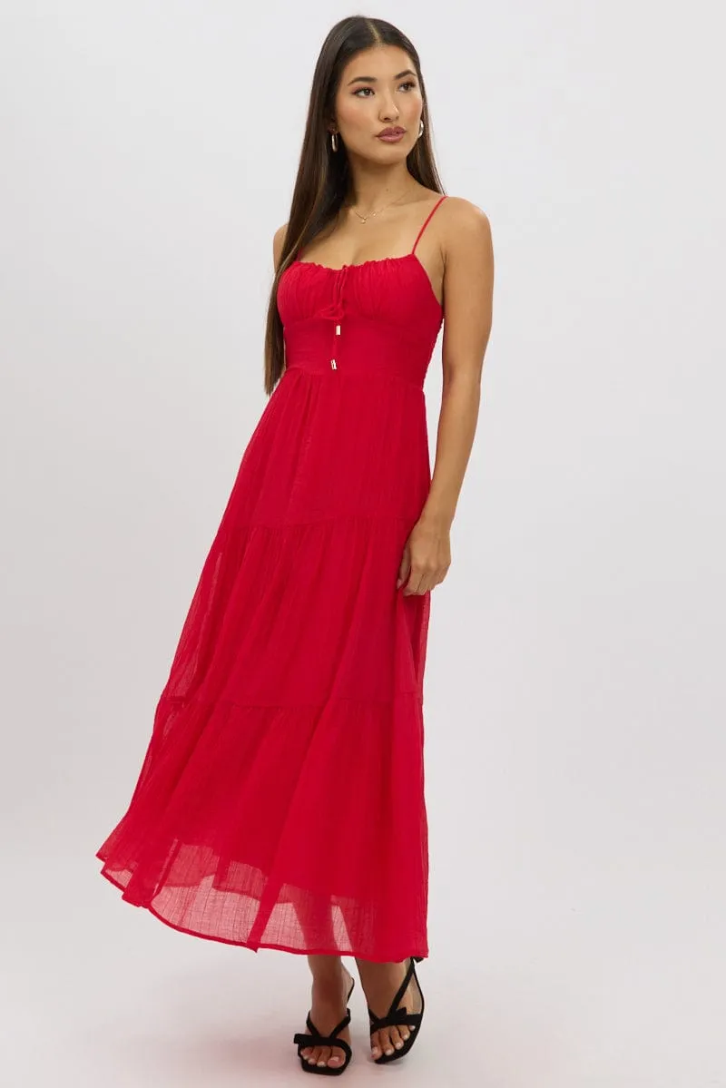 Red Midi Dress Tiered Strappy sold by Ally Fashion product image thumbnail 3