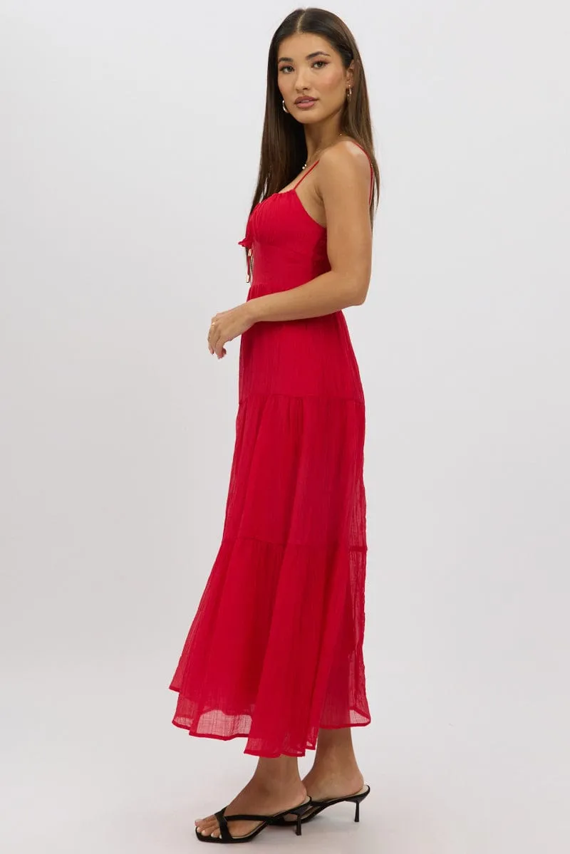 Red Midi Dress Tiered Strappy sold by Ally Fashion product image thumbnail 4