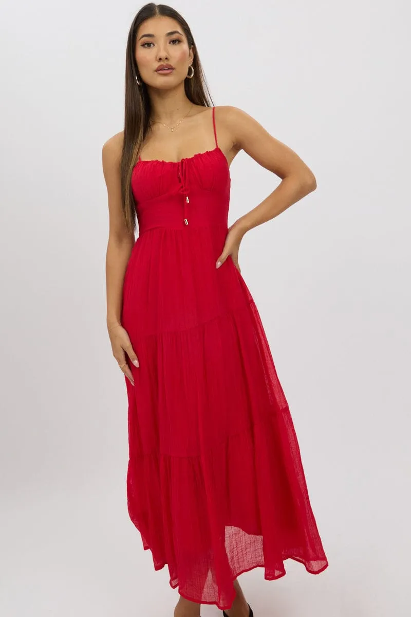 Red Midi Dress Tiered Strappy sold by Ally Fashion