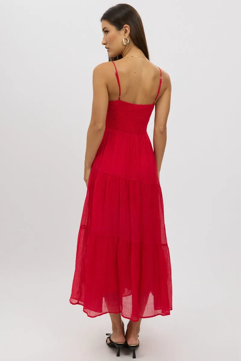 Red Midi Dress Tiered Strappy sold by Ally Fashion product image thumbnail 5