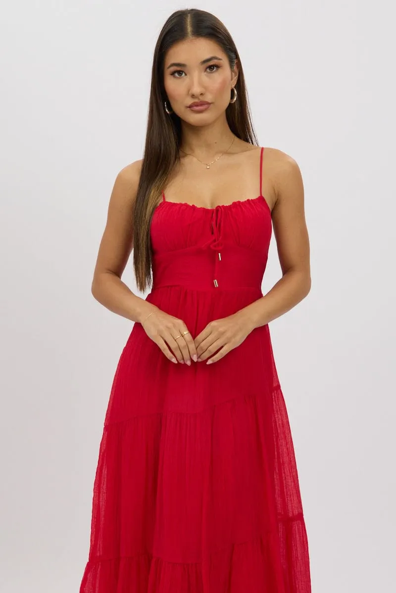 Red Midi Dress Tiered Strappy sold by Ally Fashion product image thumbnail 2