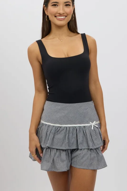Black Check Skort Skirt Frilled Hem sold by Ally Fashion