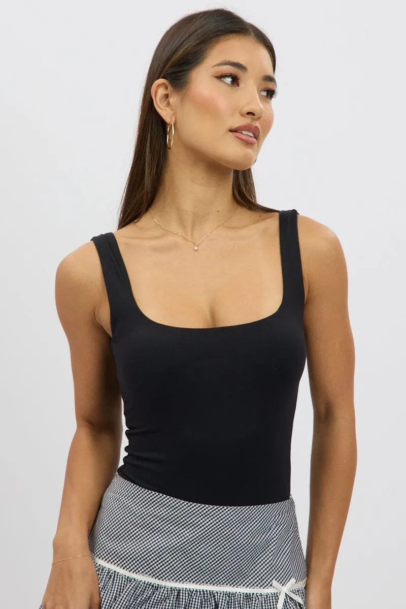 Black Square Neck Bodysuit Supersoft sold by Ally Fashion