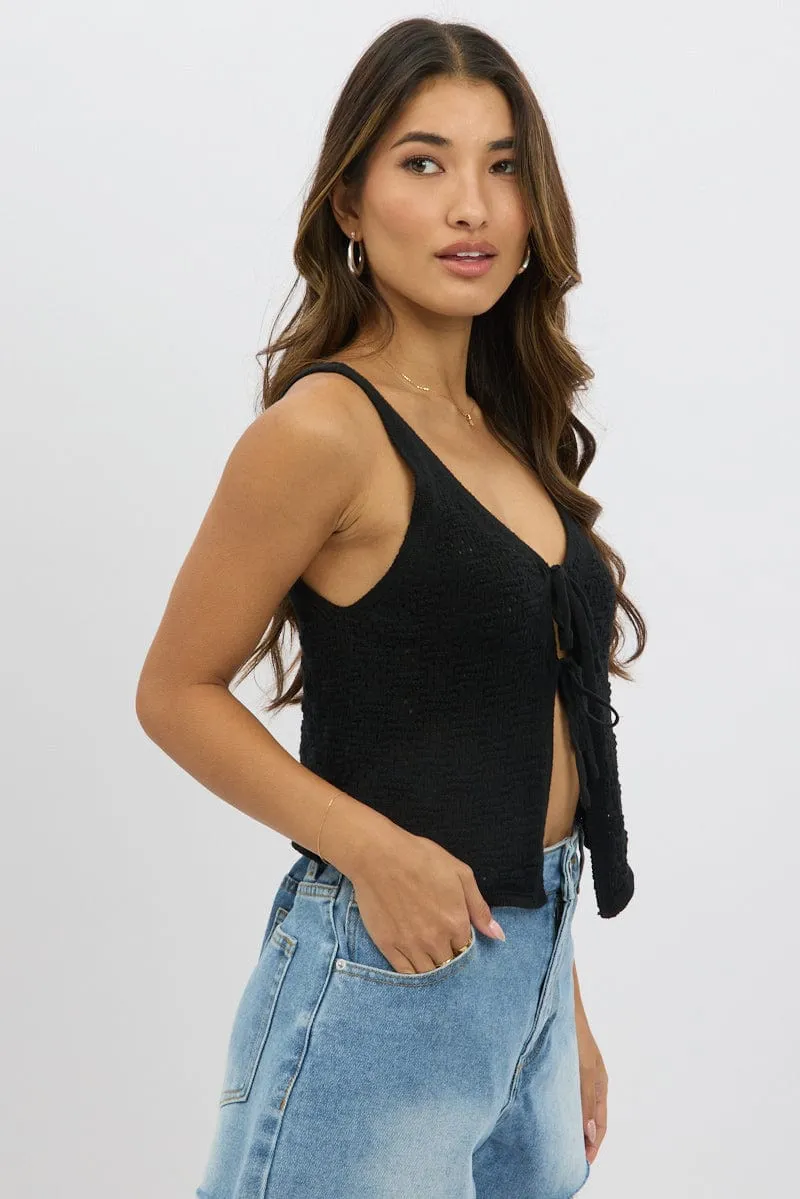Black Crochet Knit Vest Tie Up sold by Ally Fashion product image thumbnail 4