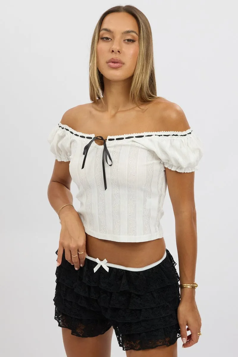 White Puff Sleeve Top Short Sleeve sold by Ally Fashion product image thumbnail 3