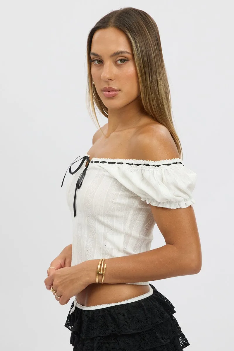 White Puff Sleeve Top Short Sleeve sold by Ally Fashion product image thumbnail 4