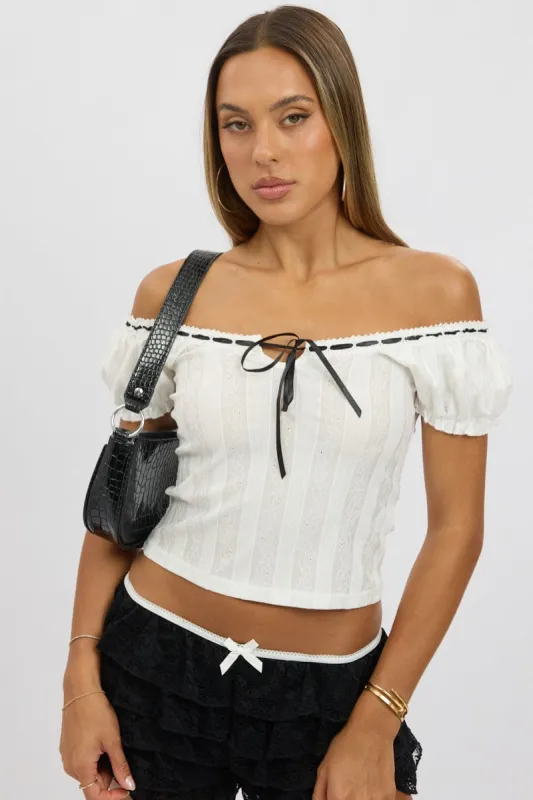 White Puff Sleeve Top Short Sleeve sold by Ally Fashion