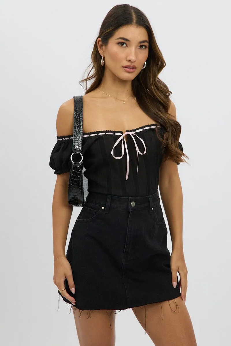 Black Puff Sleeve Top Short Sleeve sold by Ally Fashion