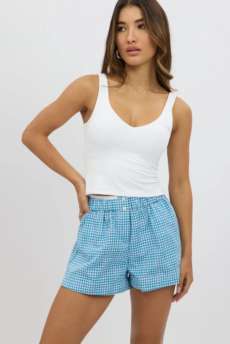 Blue Check Boxer Shorts Elasticated Waist sold by Ally Fashion