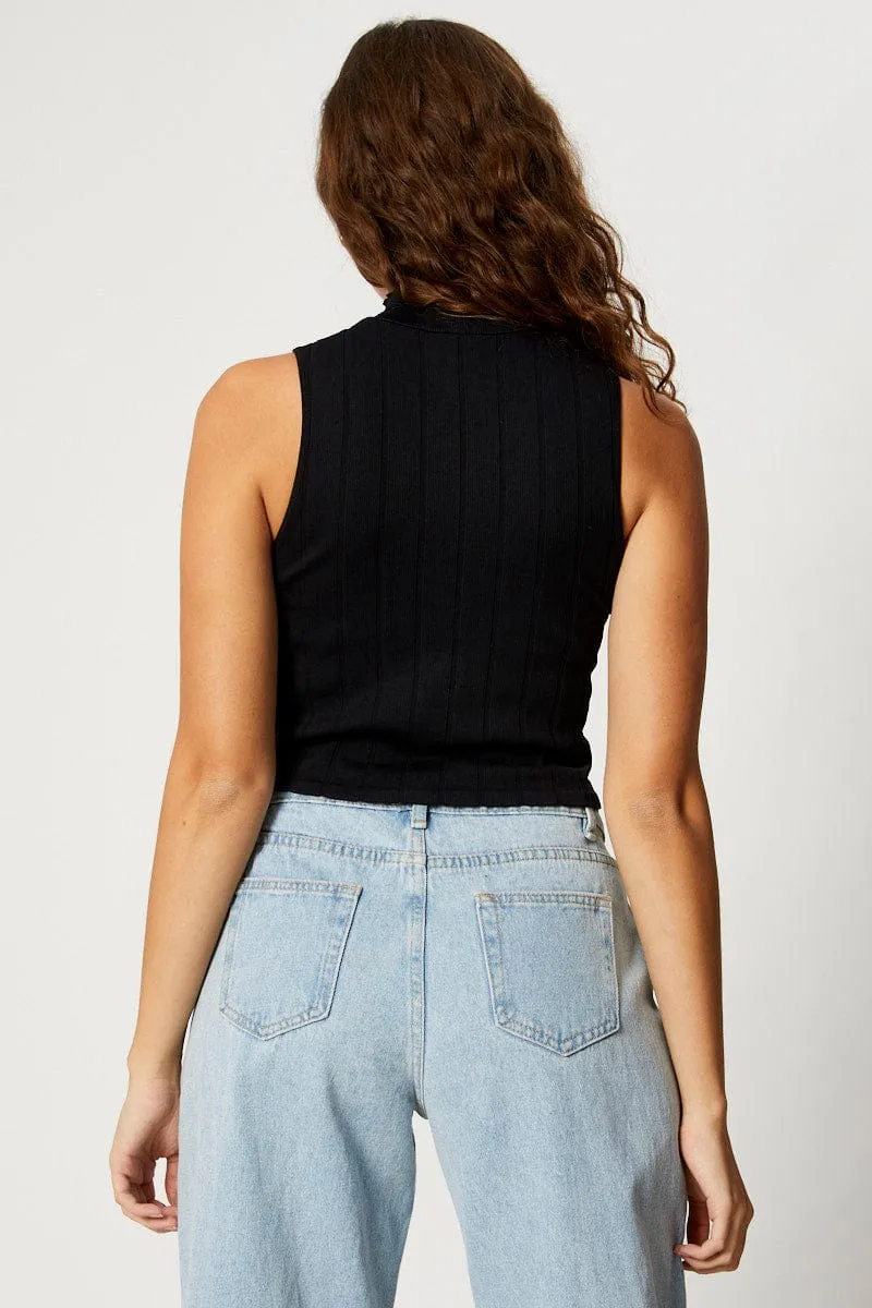 BLACK Seamless Basic High Neck Tank Top sold by Ally Fashion product image thumbnail 3