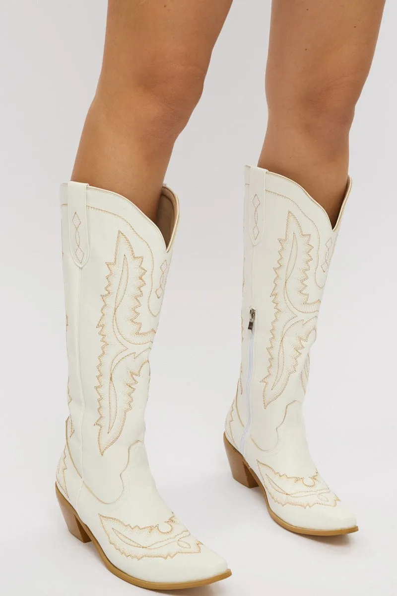 White Embroidered Western Cowboy Boots sold by Ally Fashion product image thumbnail 2
