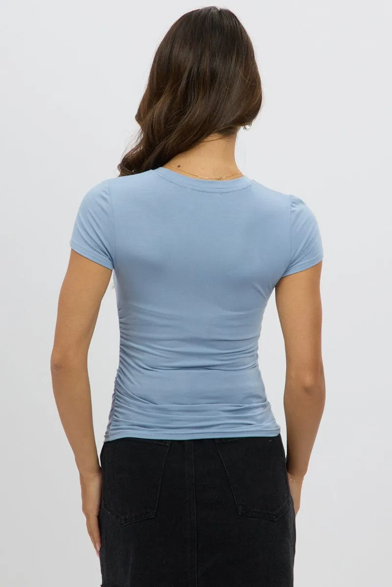 Blue T-Shirt Short Sleeve Crew Neck Modal sold by Ally Fashion product image thumbnail 5