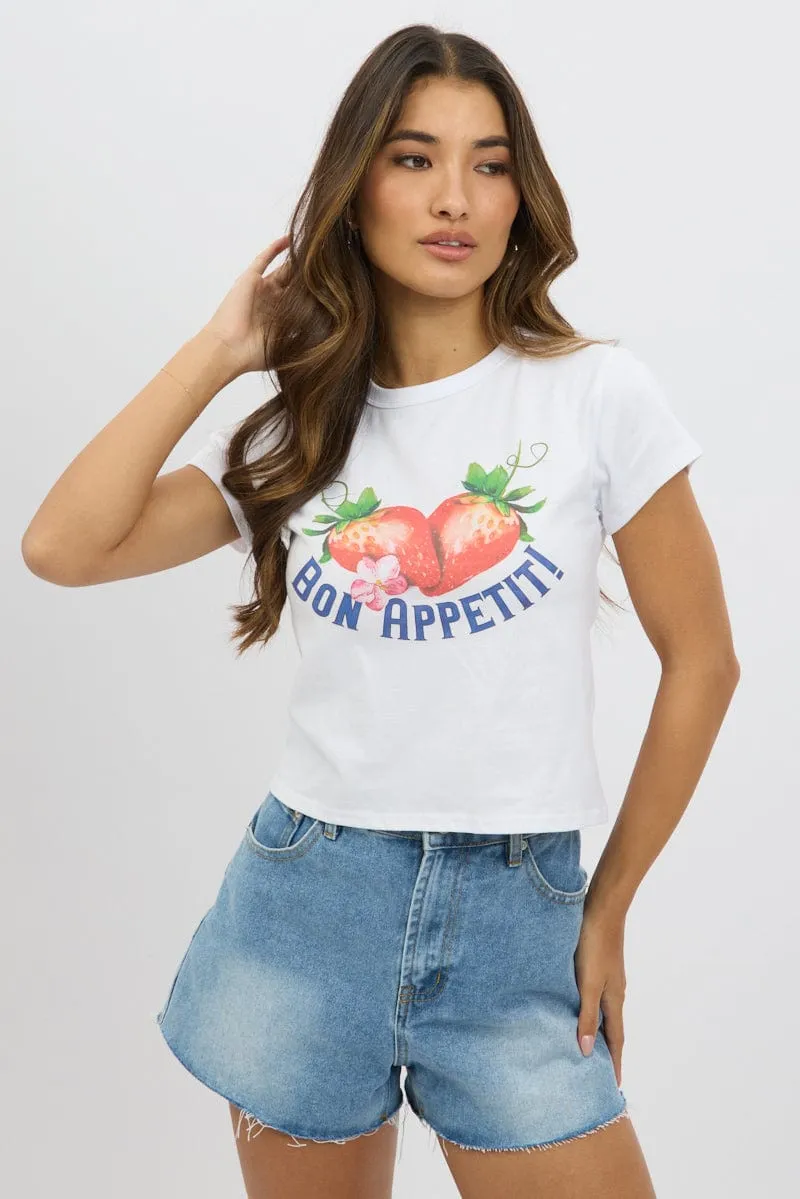 White Graphic Tee Short Sleeve sold by Ally Fashion