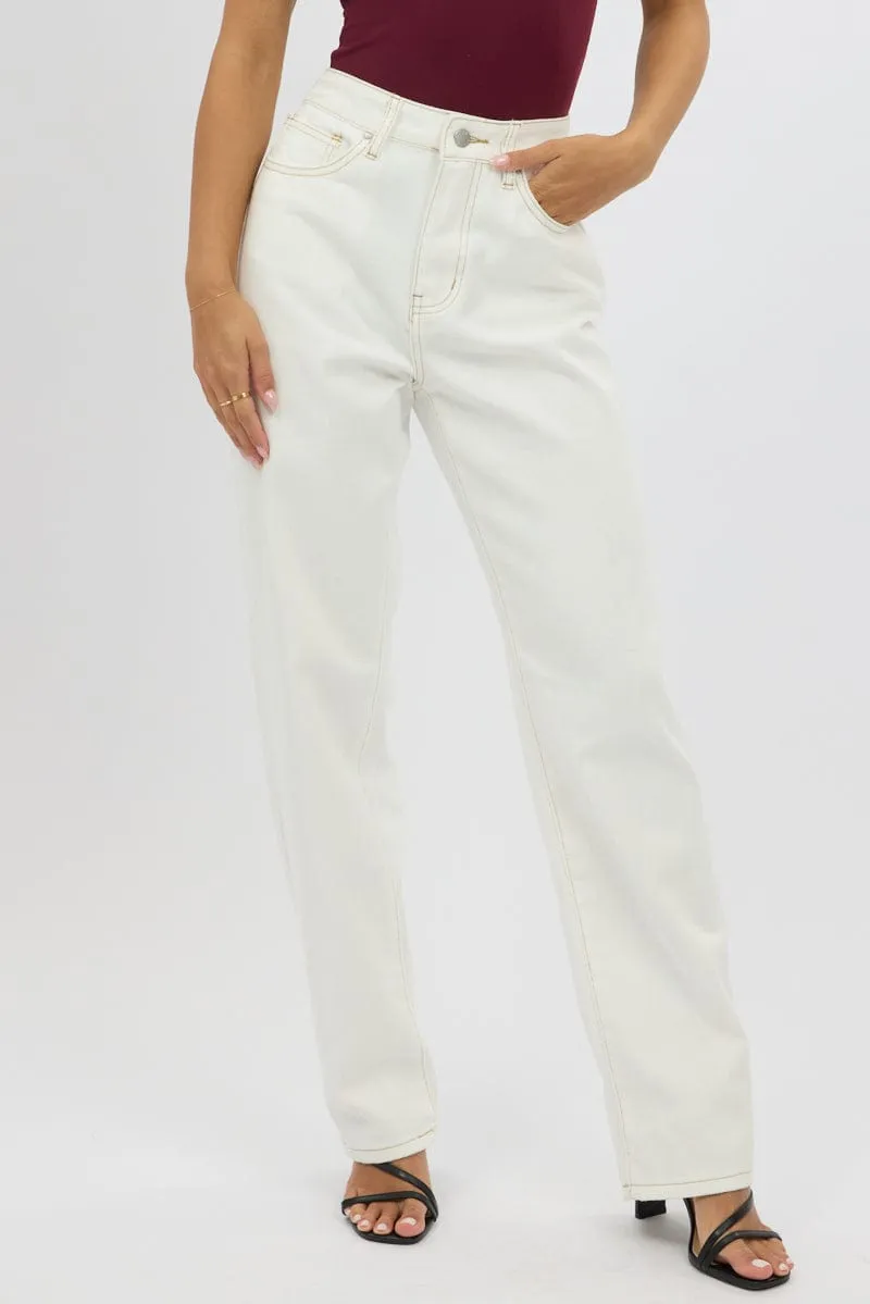 White Straight Jeans High Rise sold by Ally Fashion product image thumbnail 3