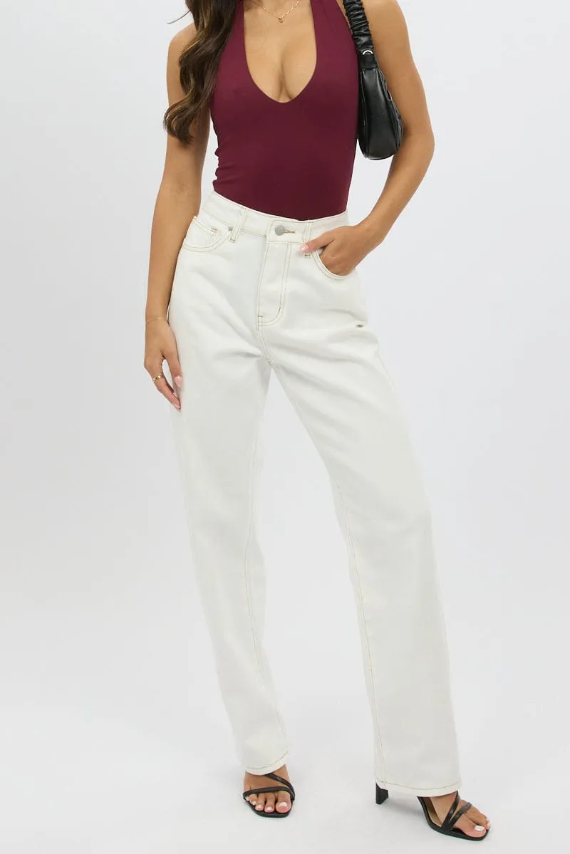 White Straight Jeans High Rise sold by Ally Fashion