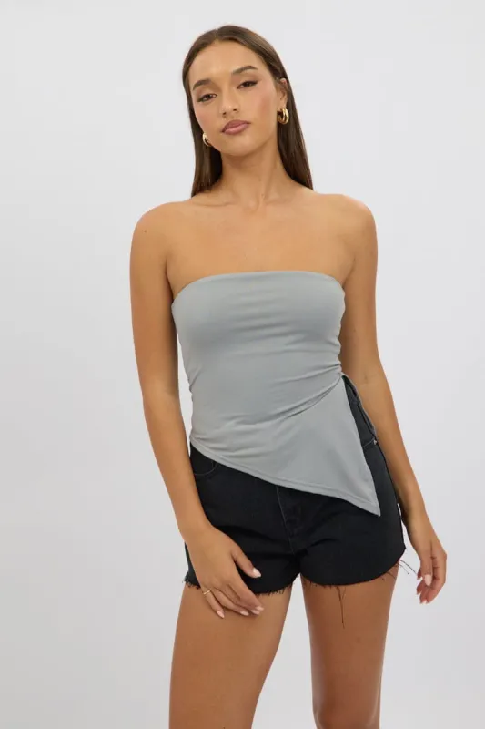 Grey Supersoft Asymmetric Top Strapless sold by Ally Fashion