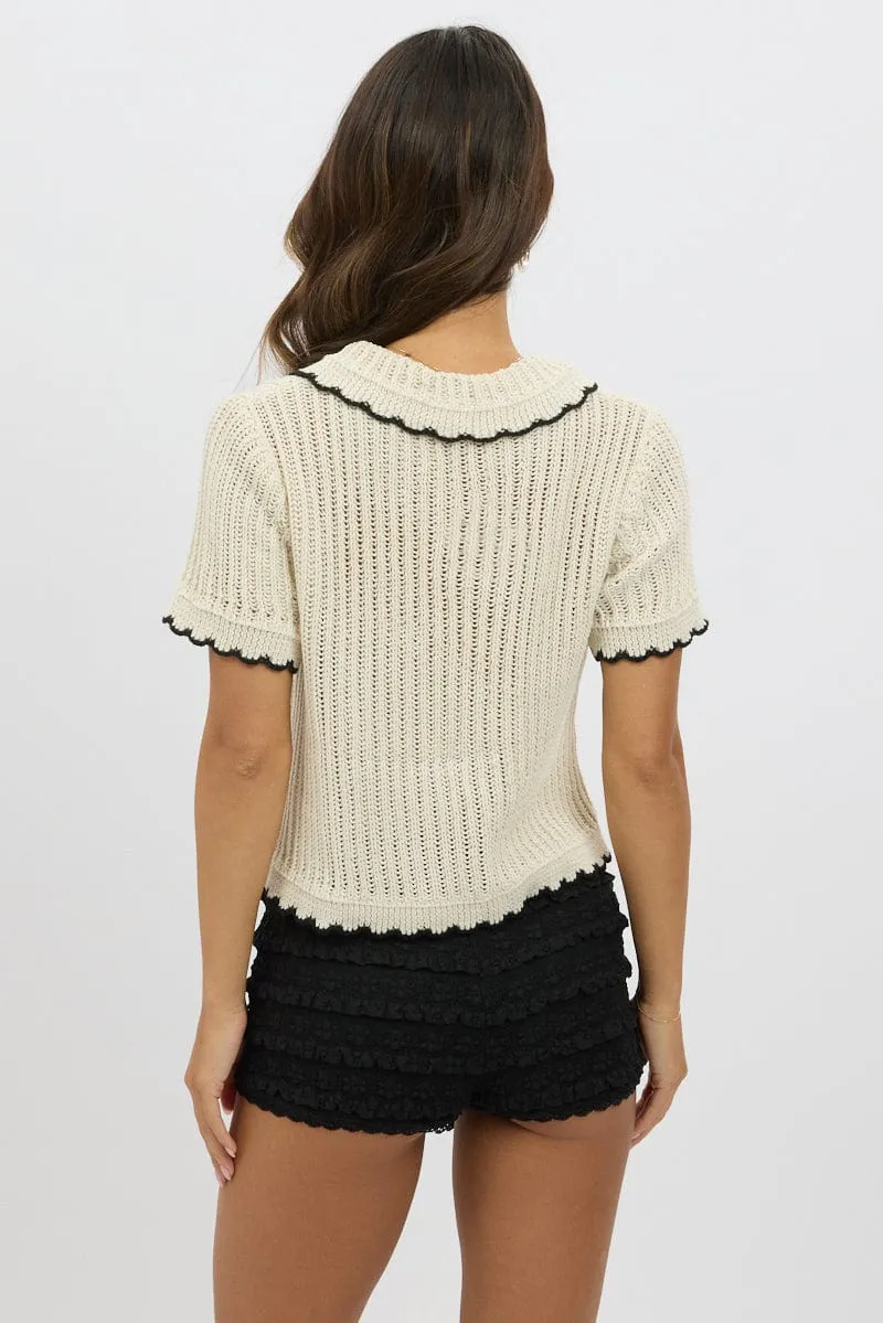 White Knit Cardigan Short Sleeve Collared sold by Ally Fashion product image thumbnail 5