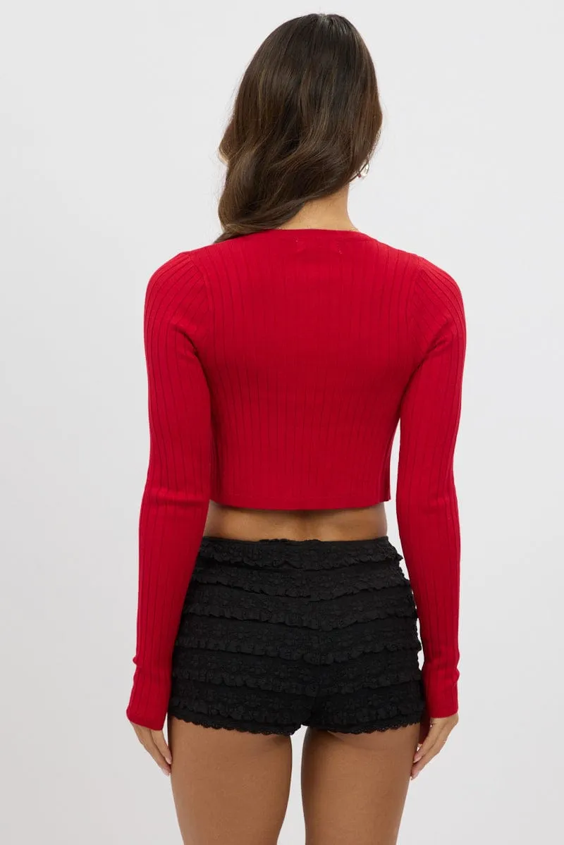 Red Knit Cardigan Long Sleeve Cropped sold by Ally Fashion product image thumbnail 5