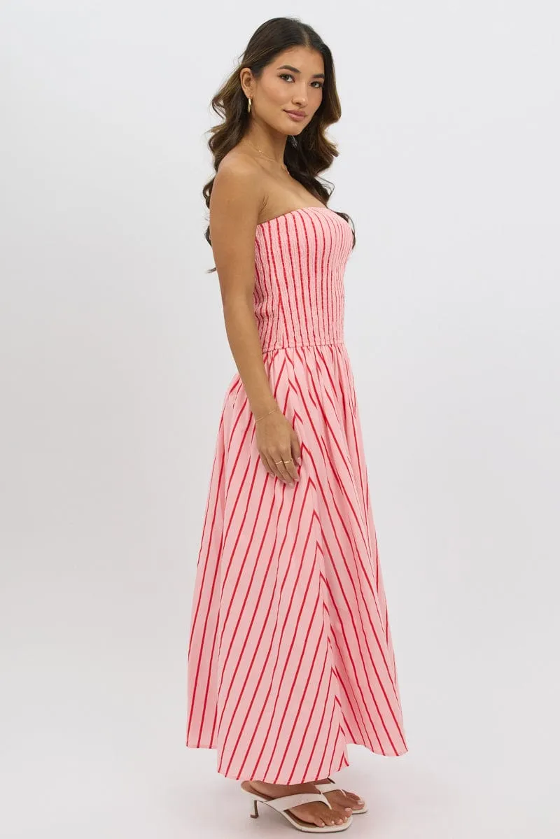 Pink Stripe Strapless Maxi Dress sold by Ally Fashion product image thumbnail 4
