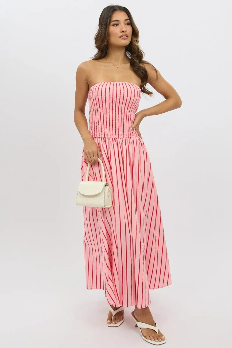 Pink Stripe Strapless Maxi Dress sold by Ally Fashion