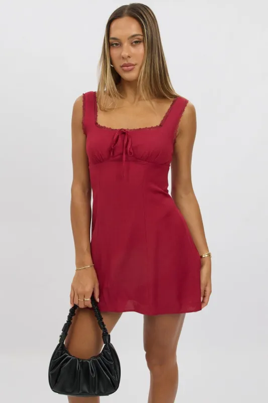 Red Mini Dress Gathered Bust sold by Ally Fashion