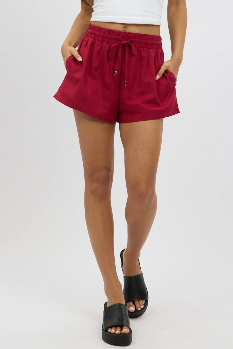 Red Shorts Elasticated Waist sold by Ally Fashion product image thumbnail 3