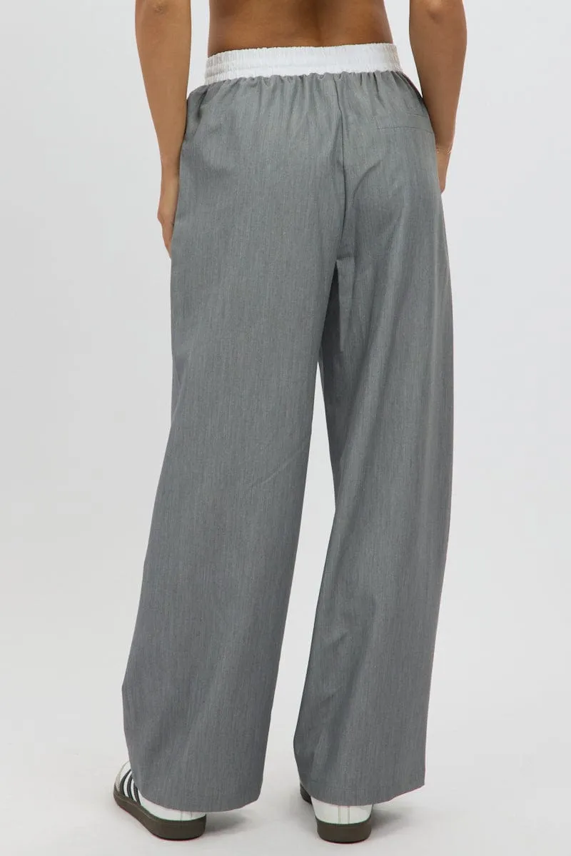 Grey Wide Leg Pants Elasticated Contrast Waist sold by Ally Fashion product image thumbnail 5