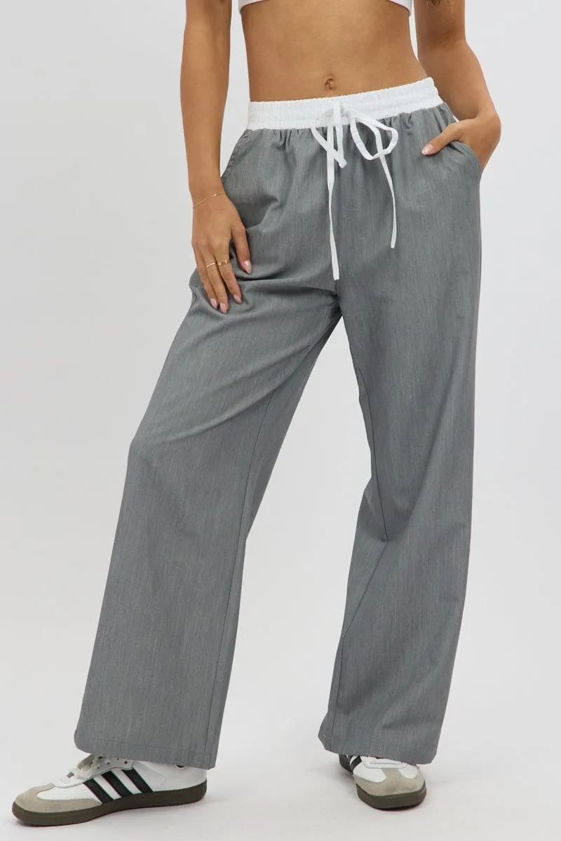 Grey Wide Leg Pants Elasticated Contrast Waist sold by Ally Fashion product image thumbnail 2