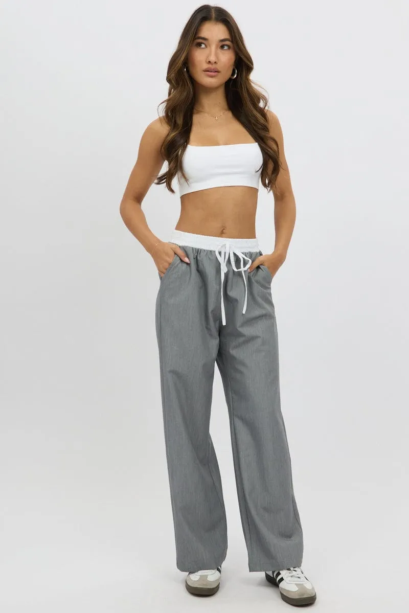 Grey Wide Leg Pants Elasticated Contrast Waist sold by Ally Fashion product image thumbnail 3