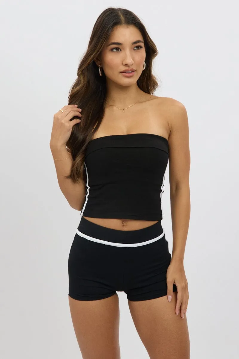 Black Bandeau Top Side Stripe Fold Over sold by Ally Fashion product image thumbnail 3