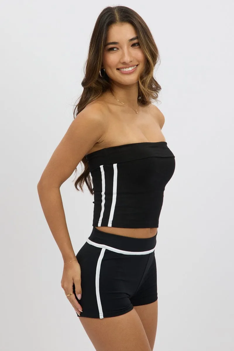 Black Bandeau Top Side Stripe Fold Over sold by Ally Fashion product image thumbnail 4