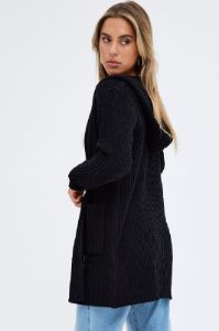 Black Knit Cardigan Hooded Chenille sold by Ally Fashion