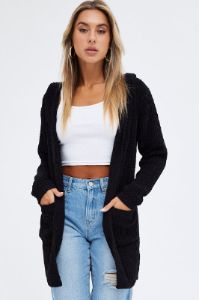 Black Knit Cardigan Hooded Chenille sold by Ally Fashion