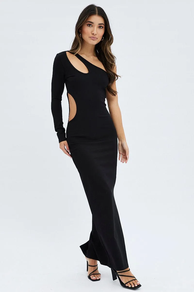 Black One Shoulder Cut Out Maxi Dress sold by Ally Fashion product image thumbnail 3