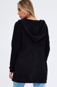 Black Knit Cardigan Hooded Chenille sold by Ally Fashion