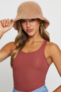 Beige Fuzzy Bucket Hat sold by Ally Fashion