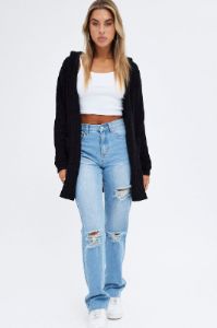 Black Knit Cardigan Hooded Chenille sold by Ally Fashion