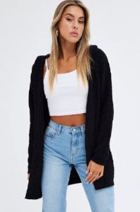 Black Knit Cardigan Hooded Chenille sold by Ally Fashion