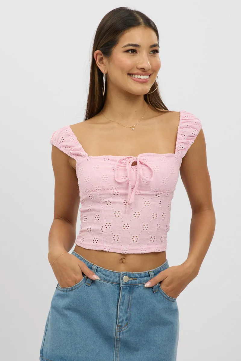 Pink Eyelet Top Sleeveless sold by Ally Fashion product image thumbnail 3