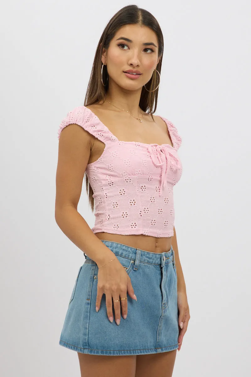 Pink Eyelet Top Sleeveless sold by Ally Fashion product image thumbnail 4