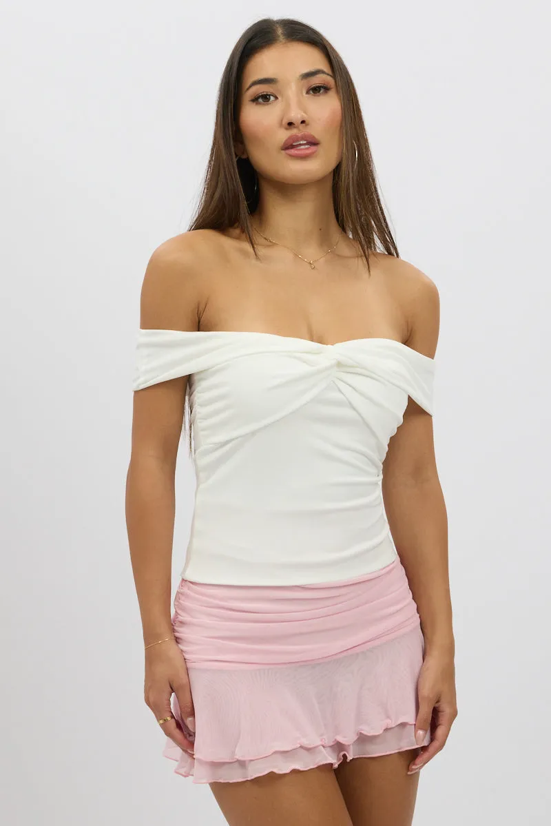 White Off Shoulder Top Twisted Bust sold by Ally Fashion product image thumbnail 3