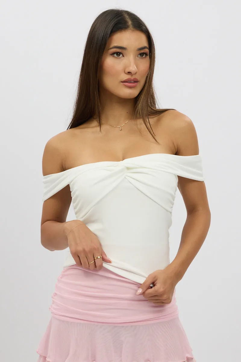 White Off Shoulder Top Twisted Bust sold by Ally Fashion