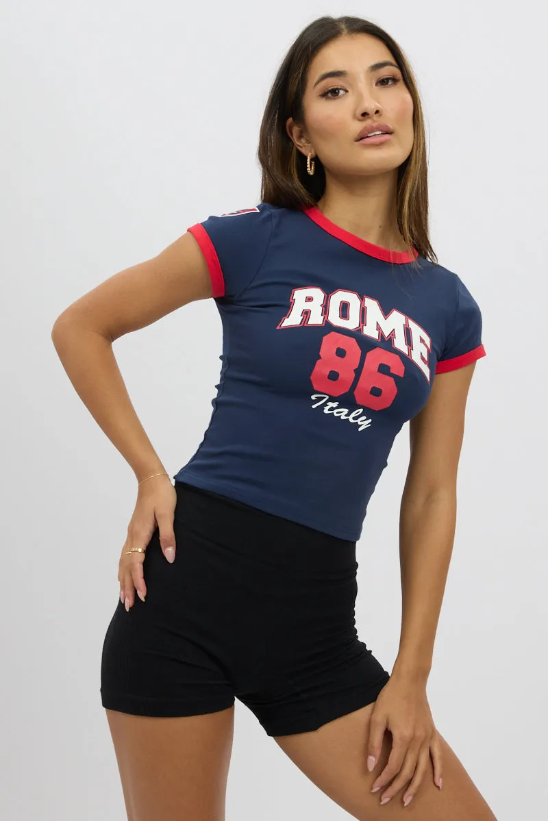 Blue Graphic Tee Short Sleeve sold by Ally Fashion